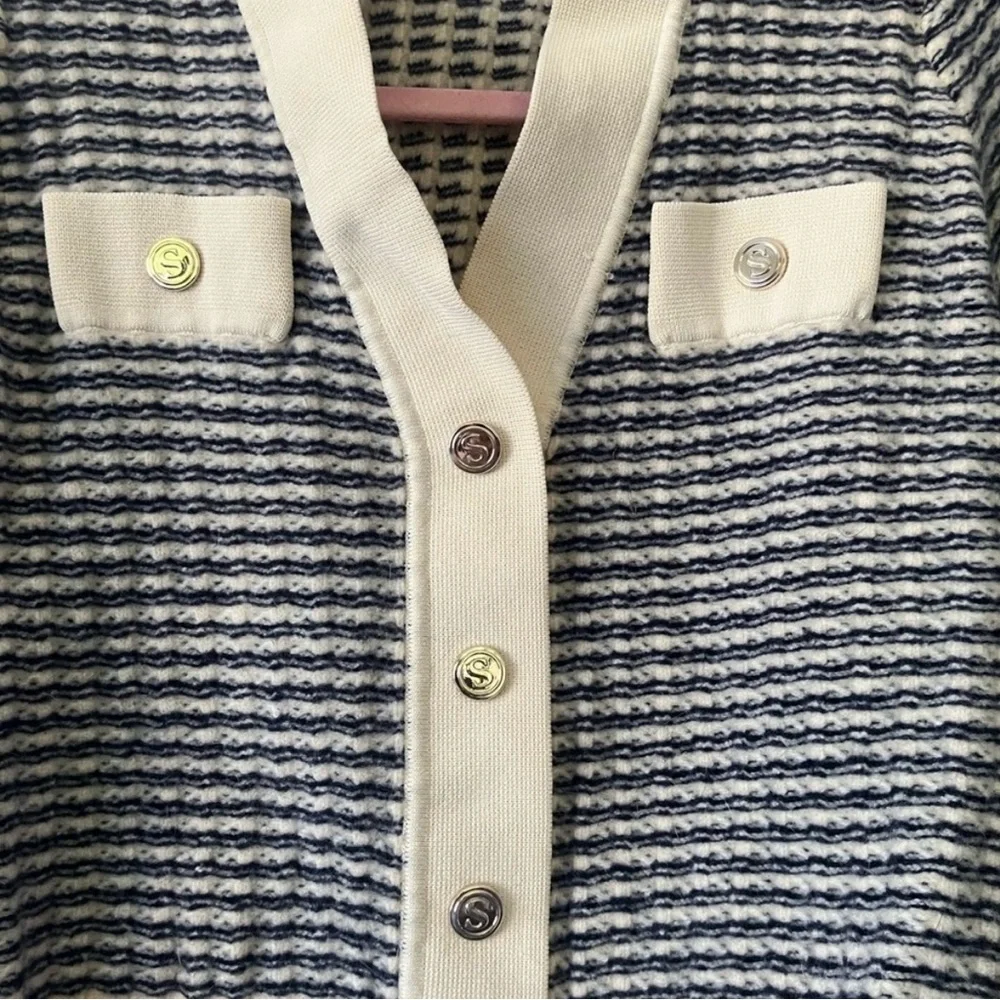 Sandro October Cream and Black Striped Cardigan - Picture 3 of 5